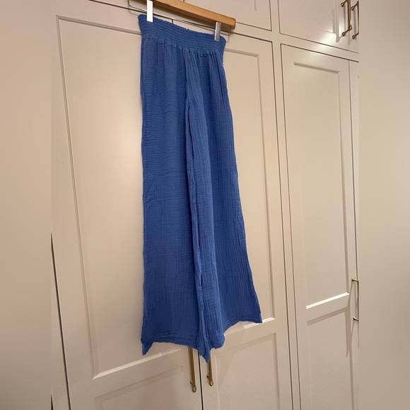 NWT Michael Stars Susie Smocked waist Blue Wide-Leg Pants - Picture 2 of 10